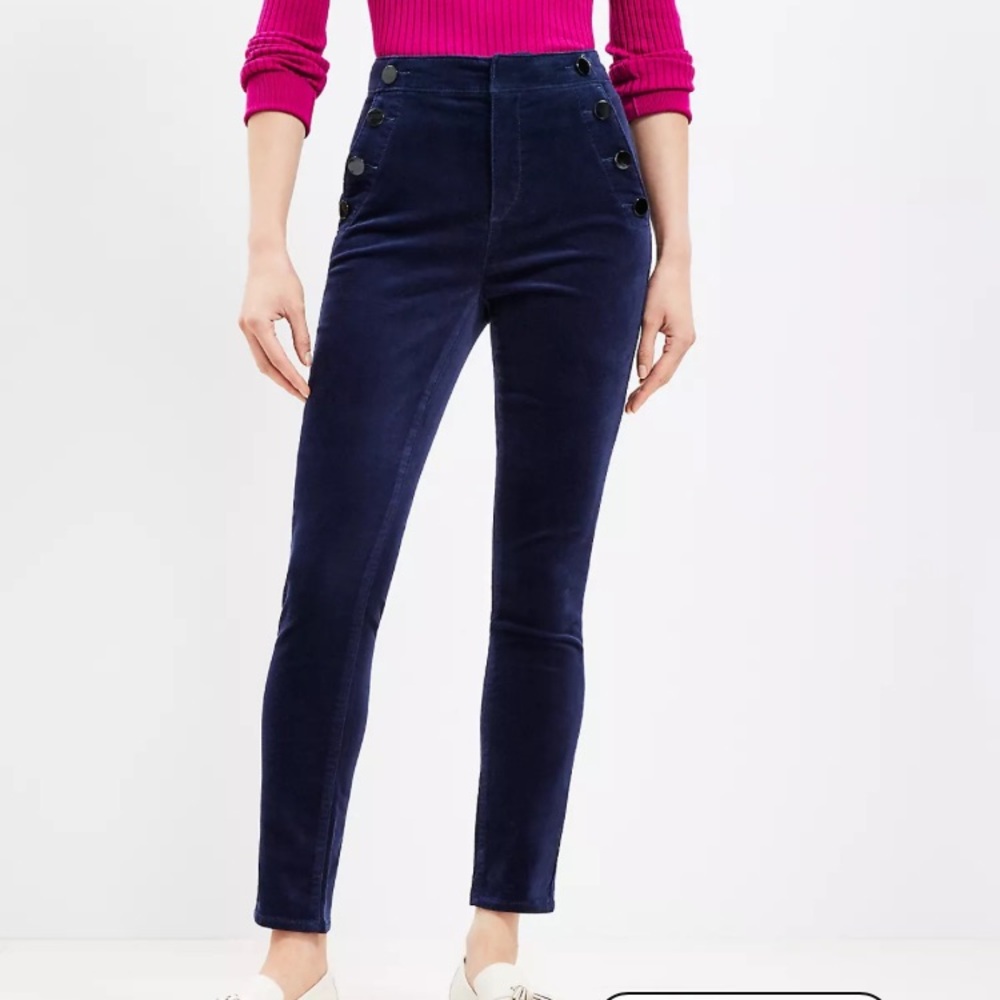 LOFT Blue Velvet Mariner Pants with Button Accents